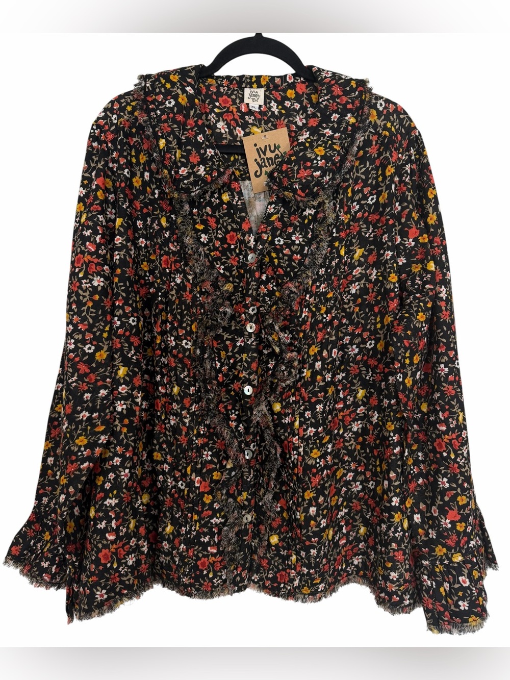 Ivy Jane Floral Blouse Top Ruffle Bohemian Autumn NWT Size XL